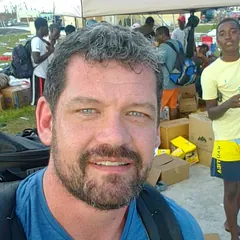 Michael Brewer at a relief distribution point in the Bahamas, 2019.